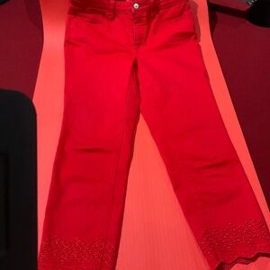 Talbot Red Slim ankle Jeans with embroidered bottom Size 6